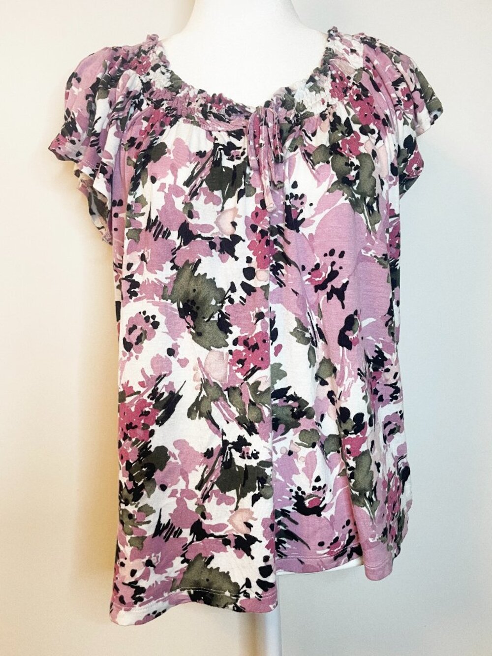 Apt. 9 Petite Large Pink Floral Romantic Boho Peasant Top 100% Rayon